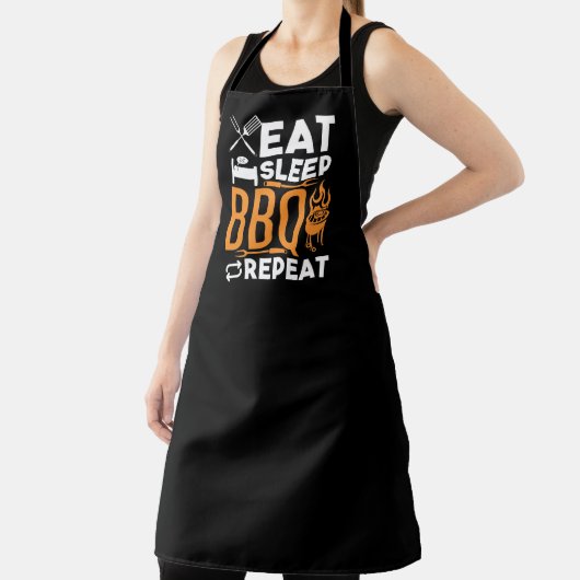Eat Sleep BBQ Large Black Apron Schort (Insitu)