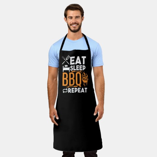 Eat Sleep BBQ Large Black Apron Schort (Gedragen)