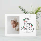 Eat Sleep Be Merry Fun Foto van de Baby Feestdagenkaart (Staand voorkant)