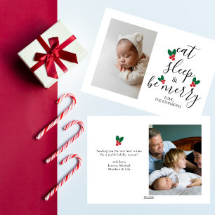 Eat Sleep Be Merry Fun Foto van de Baby Feestdagenkaart