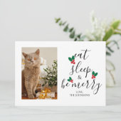Eat Sleep Be Merry Pet Foto Kerstmis Feestdagenkaart (Staand voorkant)