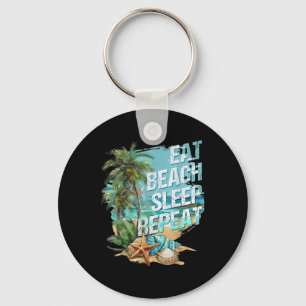 Eat Sleep Beach Herhaal zomervakantie Tropisch zij Sleutelhanger