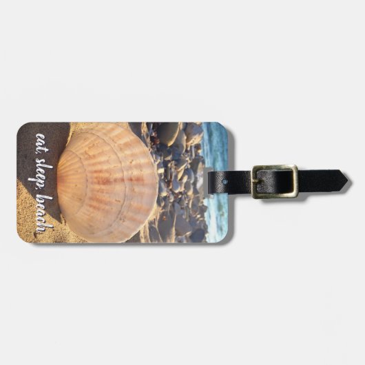 Eat Sleep Beach Quote Seashell Fotoscript Modern Bagagelabel (Voorkant horizontaal)