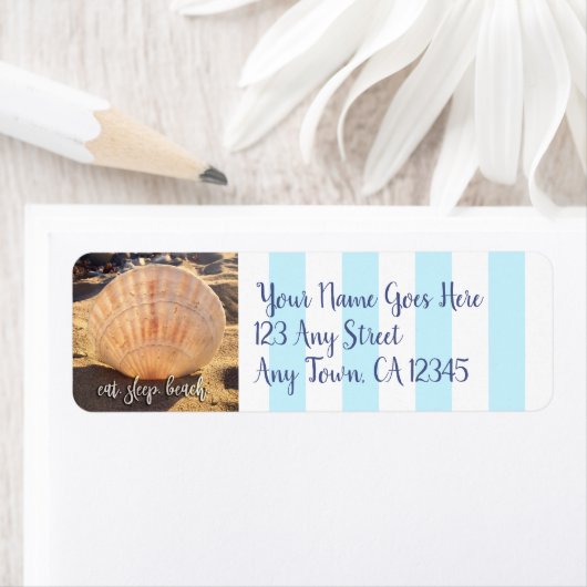 Eat Sleep Beach Seashell Aangepast script adres Etiket (Insitu)