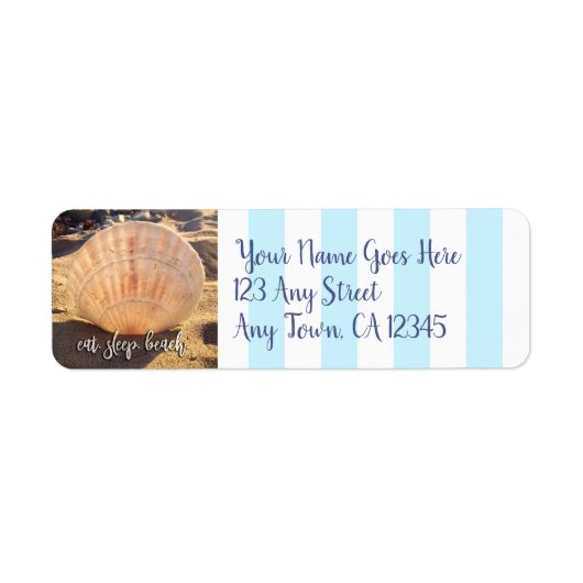 Eat Sleep Beach Seashell Aangepast script adres Etiket (Voorkant)
