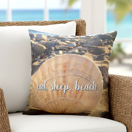 Eat Sleep Beach Seashell Californië Fotoscript Kussen