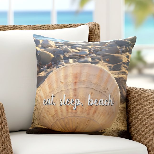 Eat Sleep Beach Seashell Californië Fotoscript Kussen (Creator heeft geüpload)