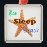 Eat Sleep Beach - Square/Red Ornament<br><div class="desc">Voor degenen die gewoon niet genoeg van het strand kunnen krijgen. Fun,  helder en kleurrijk met een zeester om dat extra gevoel van het strand/de oceaan toe te voegen. Geniet van je zomer zolang het duurt!!!</div>