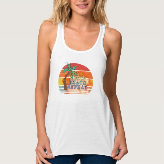Eat Sleep Beach Tank - Aangepaste zomer Vibe Top (Voorkant)