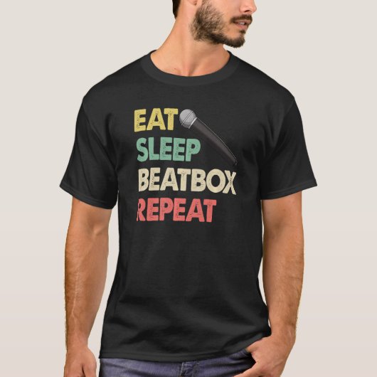 Eat Sleep Beatbox Kleurentape-recorder herhalen T-shirt (Voorkant)