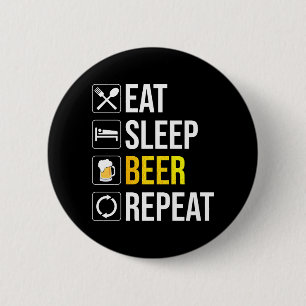 Eat Sleep Beer Herhalen Ronde Button 5,7 Cm