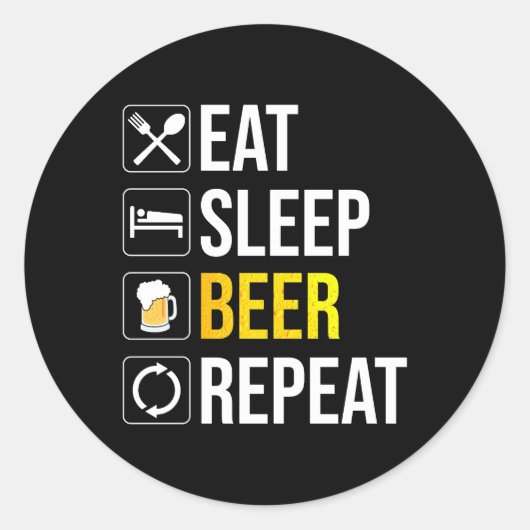 Eat Sleep Beer Herhalen Ronde Sticker (Voorkant)