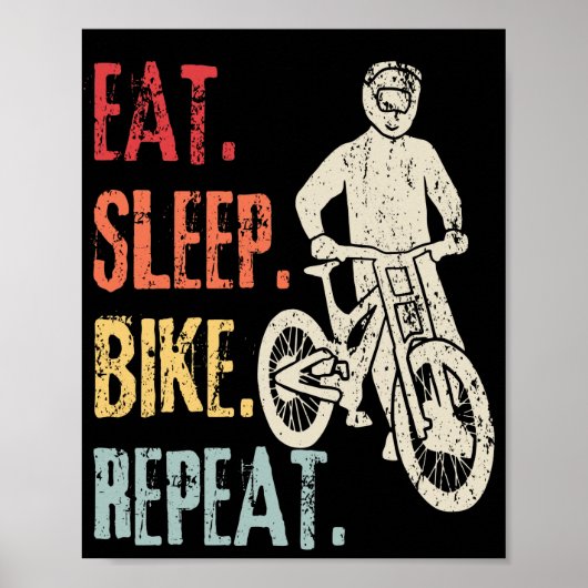 Eat Sleep Bike Repat Retro Bike Mountain Biker Poster (Voorkant)