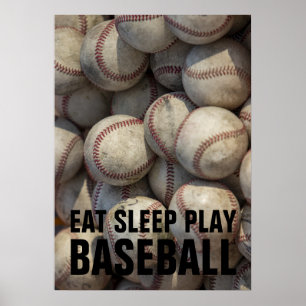Eat Sleep Black & White Baseball Motivatie Poster