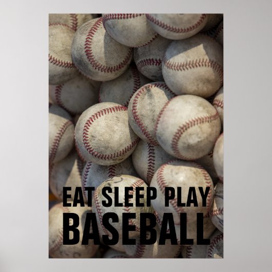 Eat Sleep Black & White Baseball Motivatie Poster (Voorkant)