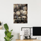 Eat Sleep Black & White Baseball Motivatie Poster (Thuiskantoor)