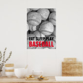 Eat Sleep Black & White Baseball Motivatie Poster (Keuken)
