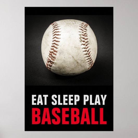 Eat Sleep Black & White Baseball Motivatie Poster (Voorkant)