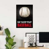 Eat Sleep Black & White Baseball Motivatie Poster (Thuiskantoor)
