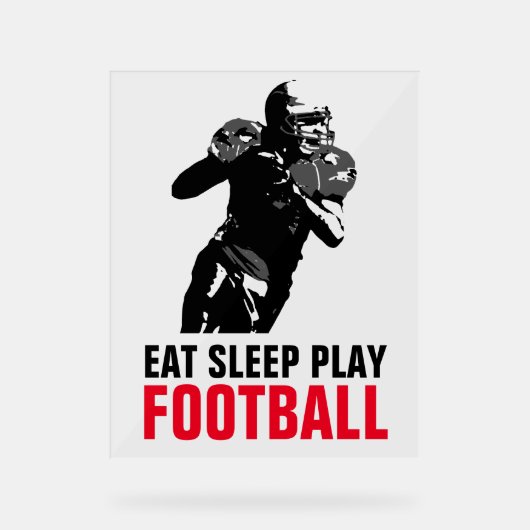 Eat Sleep Black & White Football Pop Art Acryl Bord (Voorkant)