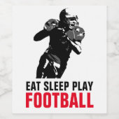 Eat Sleep Black & White Football Pop Art Wijn Etiket (Enkel label)
