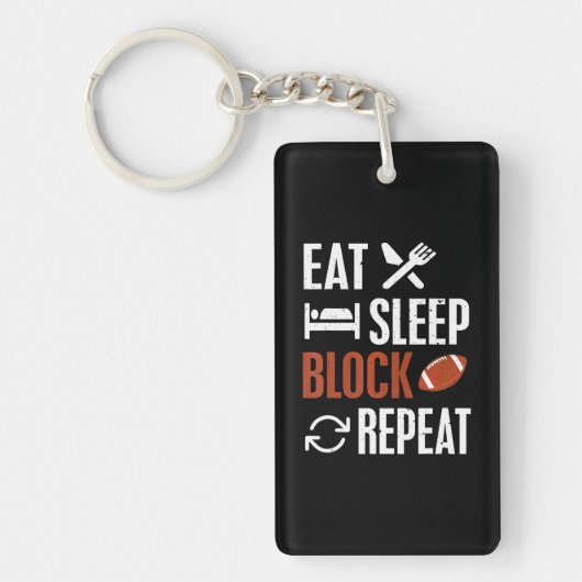 Eat Sleep Block Repo Football offensief Lineman Sleutelhanger (Voorkant)