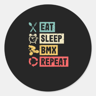Eat Sleep BMX Herhaal Bike Racing Funny Bicycle Ronde Sticker