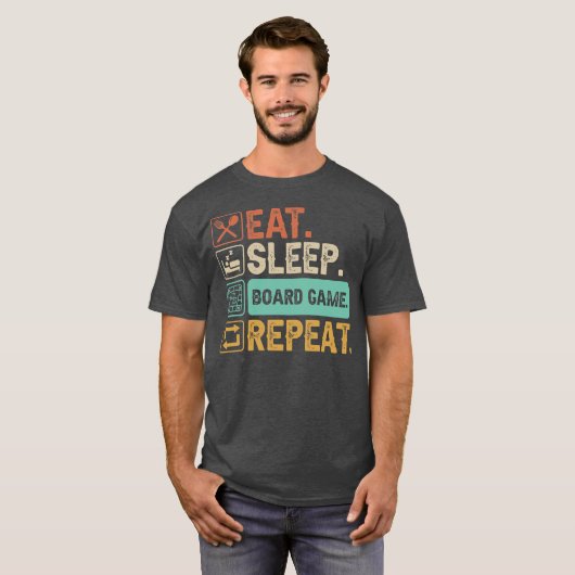 Eat Sleep Board Games Repeat  T-shirt (Voorkant volledig)