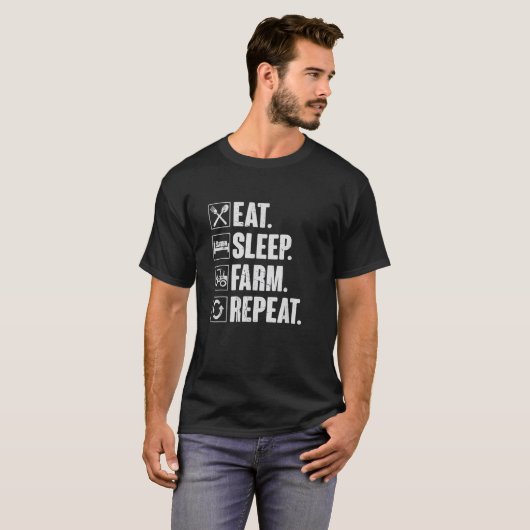 Eat Sleep Boerderij Herhaal boerencadeau T-shirt (Voorkant volledig)