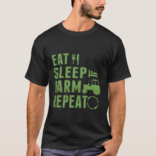 Eat Sleep Boerderij Herhaal Farmer Farming Funny C T-shirt (Voorkant)