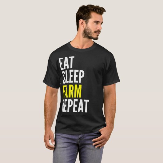 Eat Sleep Boerderij Herhaal Funny T Shirt (Voorkant volledig)