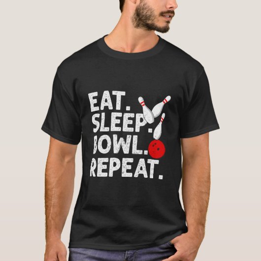 Eat Sleep Bowl Herhaal Bowling Quote Humor T-shirt (Voorkant)