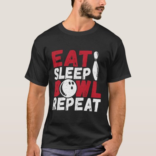 Eat Sleep Bowl Herhalen T-shirt (Voorkant)