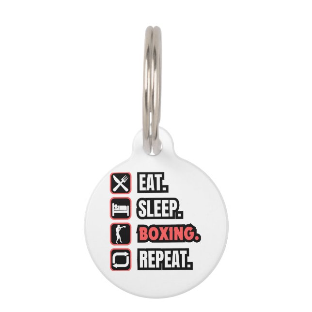 Eat Sleep Boxing herhalen Huisdierpenning (Voorkant)