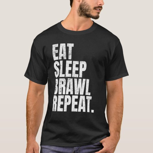 Eat Sleep Brawl Herhaal gamers T-shirt Tekstontwer (Voorkant)