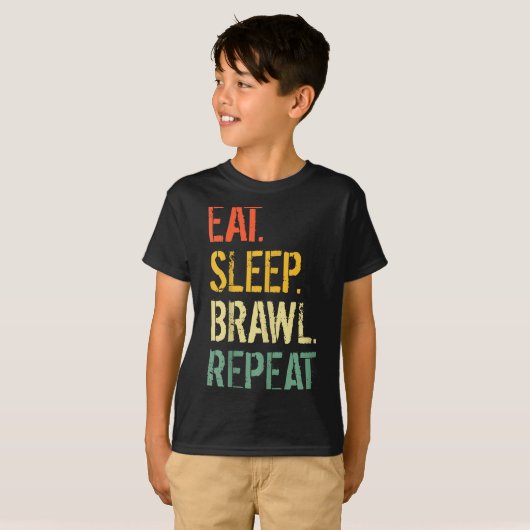 Eat Sleep Brawl Repeat Stars Funny Video Gamer Gam T-shirt (Voorkant volledig)
