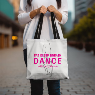 Eat Sleep Breath Dance Silhouette Roze en Wit Tote Bag
