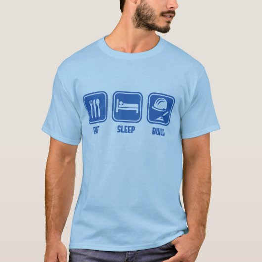 Eat Sleep Build, bouwer grappige t-shirt blauw (Voorkant)
