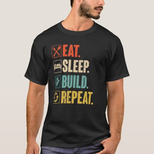 Eat Sleep Build Herhaal Master Builder Block T-shirt (Voorkant)