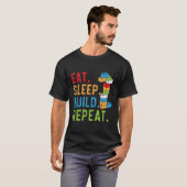 Eat Sleep Build Herhaal Master Builder Bricks Bloc T-shirt (Voorkant volledig)