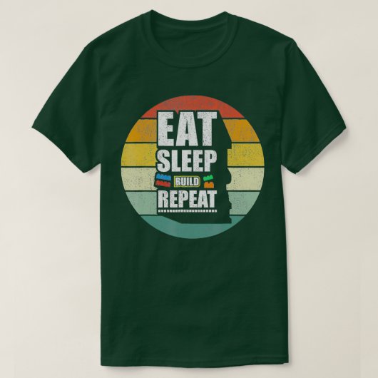 Eat Sleep Build Herhaling Blocks Bricks Mast T-shirt (Design voorkant)