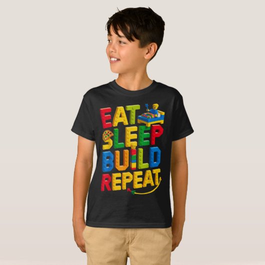 Eat Sleep Build Repeat Master Builder Building BRI T-shirt (Voorkant volledig)