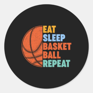 Eat Sleep Bysketbyll Repeat voor mannen Tiener jon Ronde Sticker