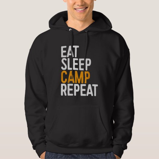 Eat Sleep Camp Herhaal Funny Camping Hoodie (Voorkant)
