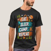 Eat Sleep Camp Herhaal T-shirt – Buitenliefhebber (Voorkant)