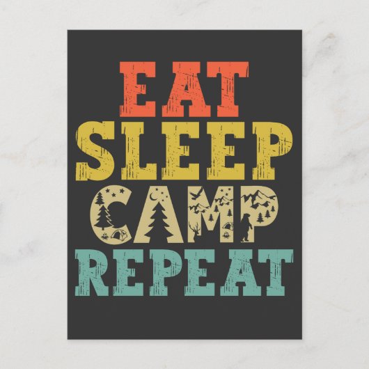 Eat Sleep Camp Herhalen Camping Lover Briefkaart (Voorkant)
