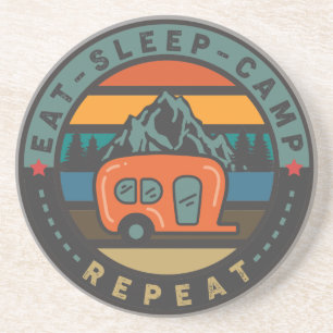 Eat Sleep Camp Herhalen Zandsteen Onderzetter