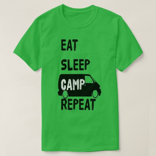 EAT SLEEP CAMP REPEET T4 zwart T-shirt (Design voorkant)