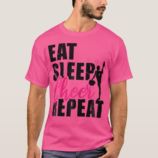 Eat Sleep Cheer Repeat Cheerleading Cheerleader Gy T-shirt (Voorkant)