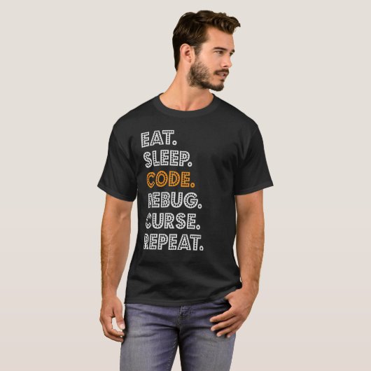 Eat Sleep Code Debug Cures Herhalen T-shirt (Voorkant volledig)